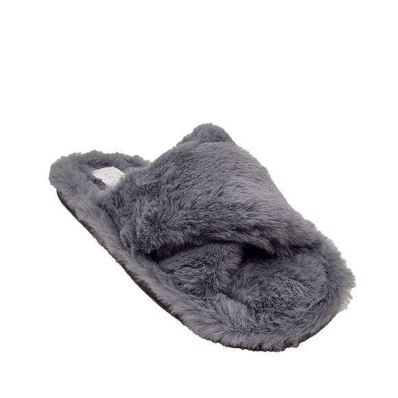 Ladies Shoes Grosby Invisible Crossover Grey Furry Slip on - Picture 2 of 6